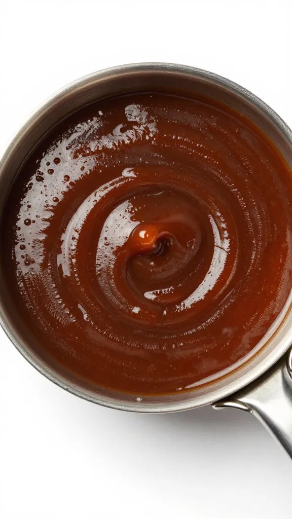 Small saucepan of BBQ sauce with visible brush strokes