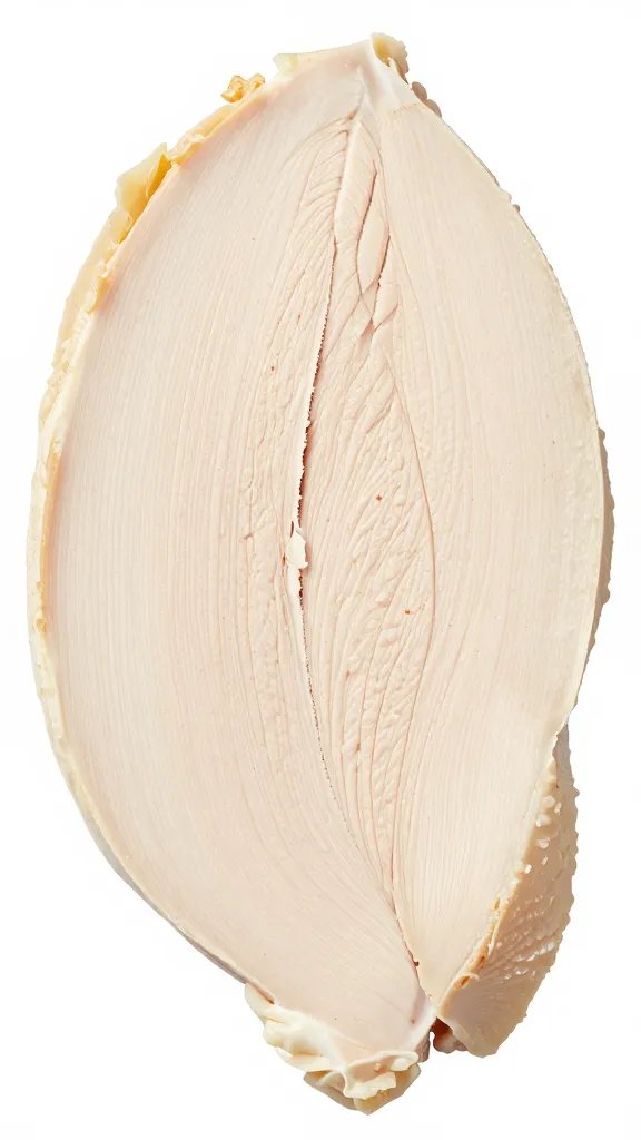 Cross-section of sliced chicken breast showing moist interior