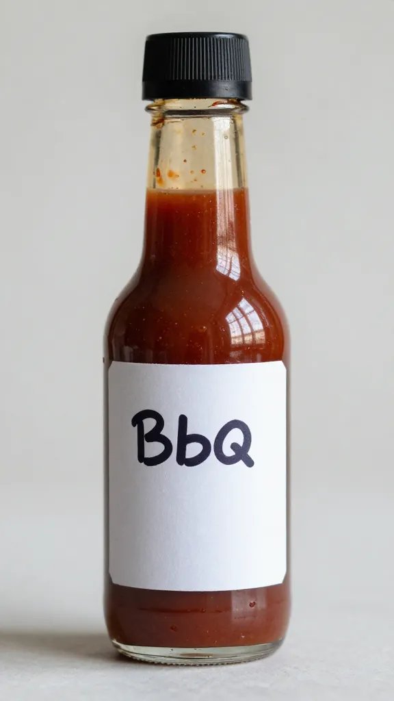 small bottle of vinegar bbq sauce with handwritten label