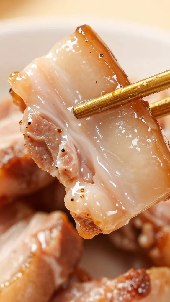 closeup of pork bark piece glistening with vinegar mop