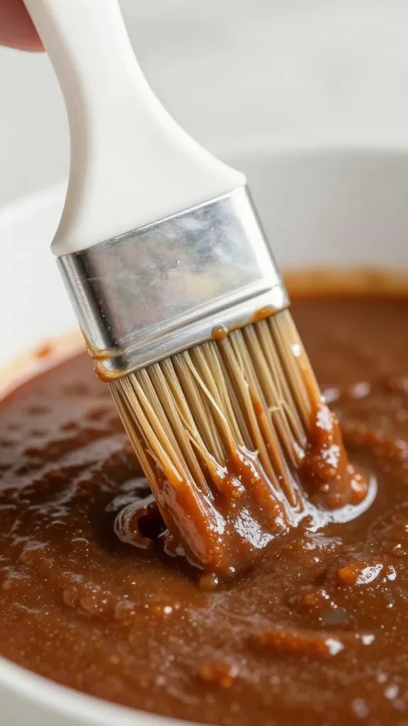 basting brush loaded with warm brisket sauce, closeup