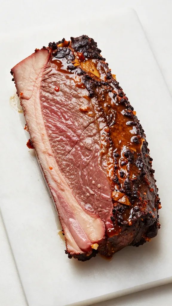 single sauced brisket end piece on butcher paper