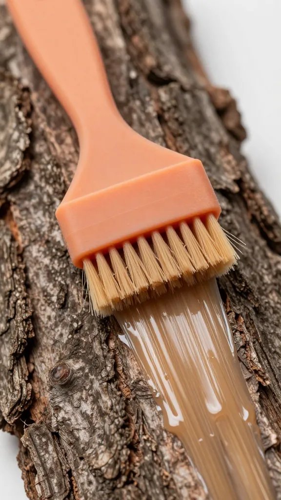 silicone brush laying glossy sheen on rib bark