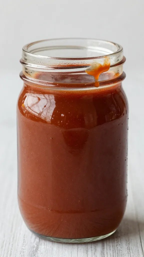 mason jar of rib sauce with lacquered rim drips