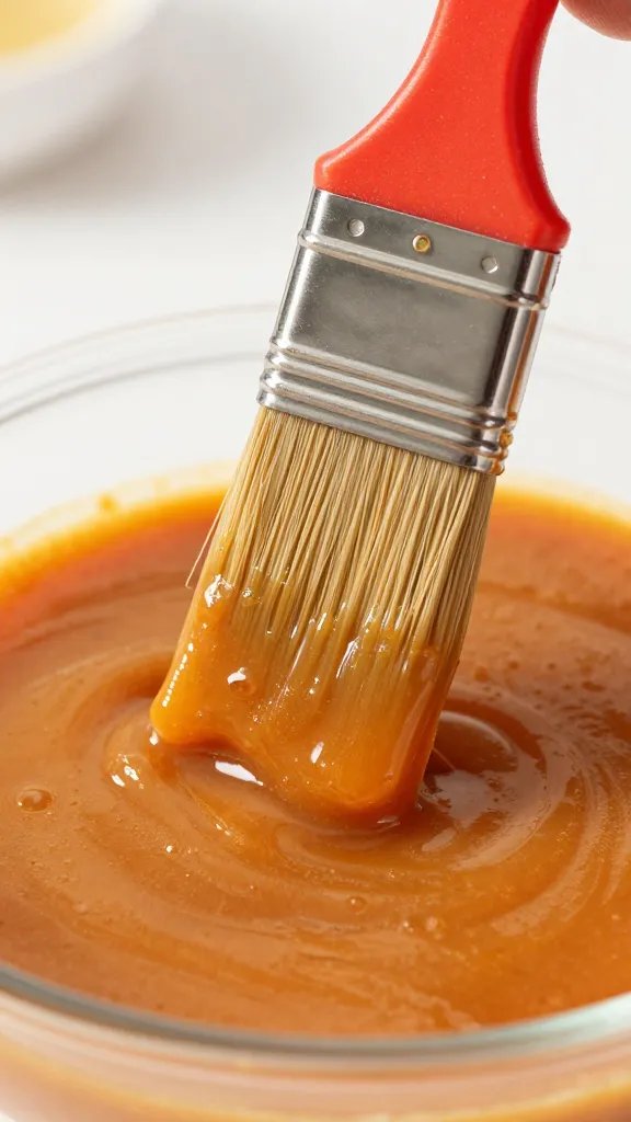 pastry brush spreading sauce in last 15 minutes closeup