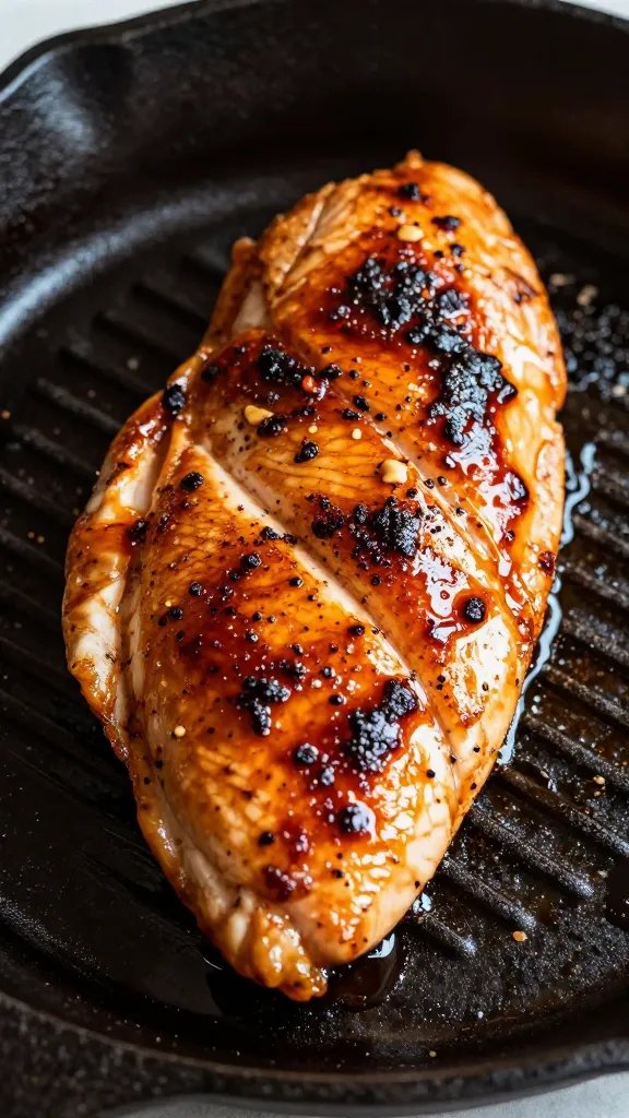 peri-peri glazed chicken breast on cast-iron skillet