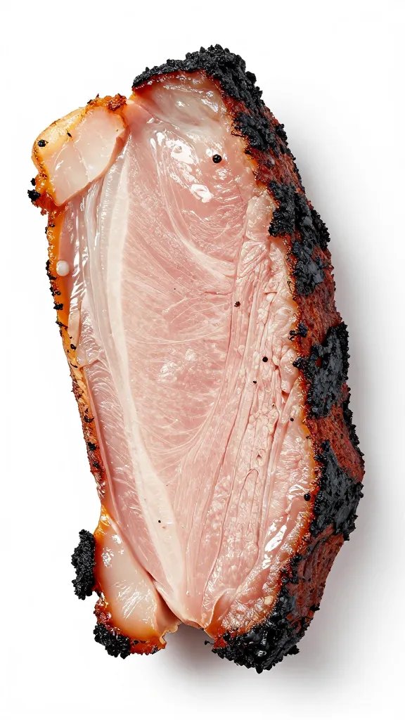 jerk pork shoulder slice with charred edges