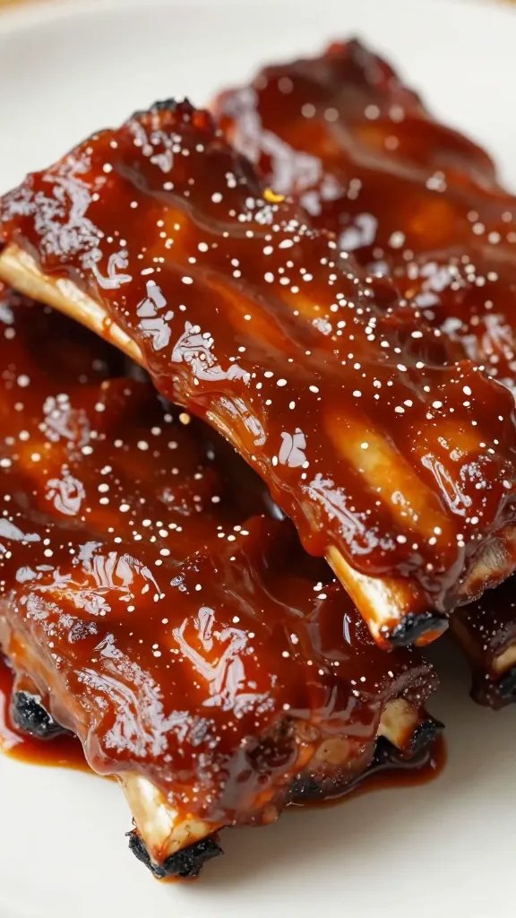 Glazed galbi short rib with Korean BBQ sauce closeup