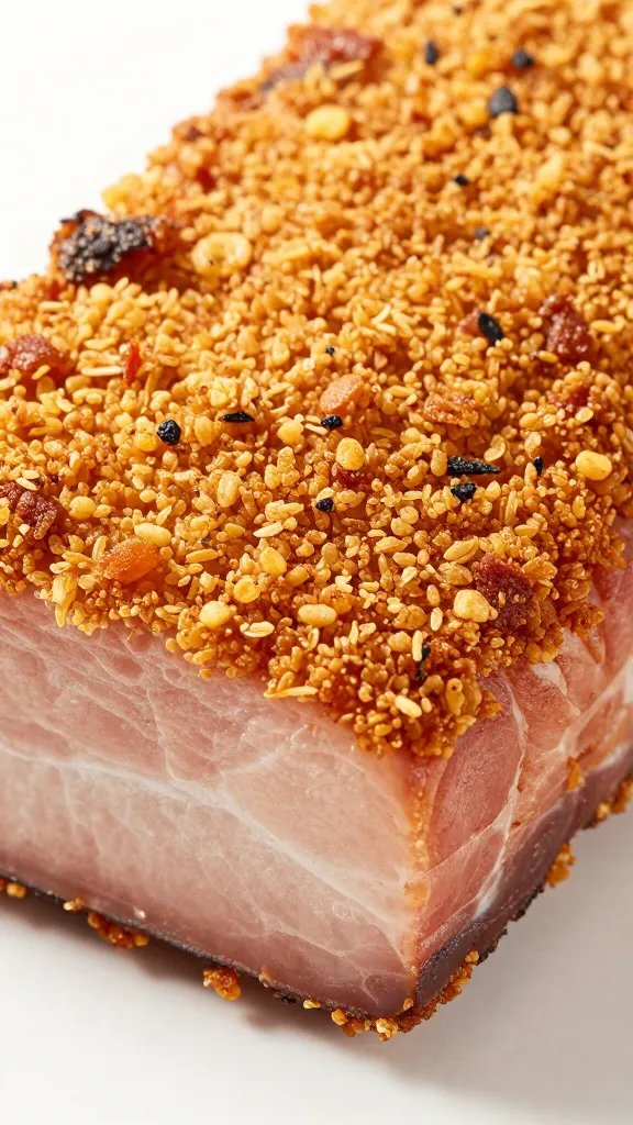 closeup pork shoulder pernil, crispy mahogany crust