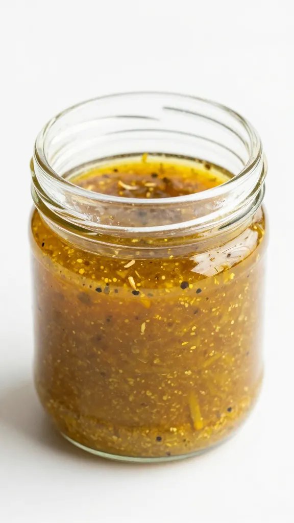 small glass jar of Cuban mojo marinade, citrus zest visible