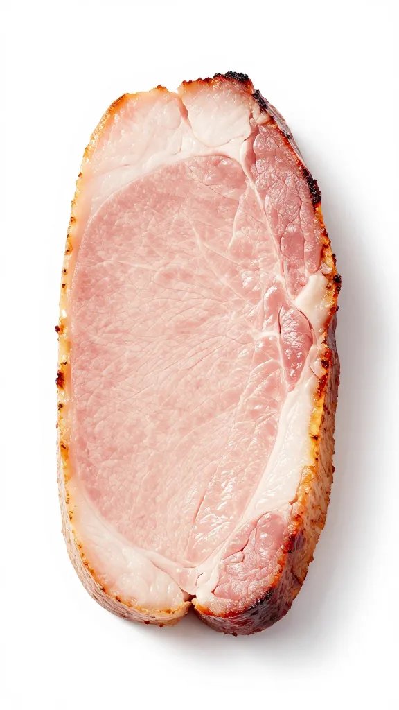 single pork slice, juicy interior, seared edge