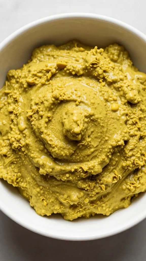 Single bowl of kroeung paste, vibrant yellow-green