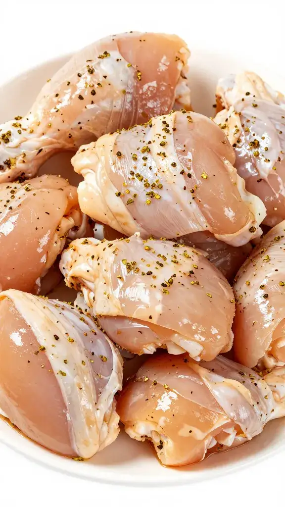 raw chicken thigh cubes coated in oregano marinade