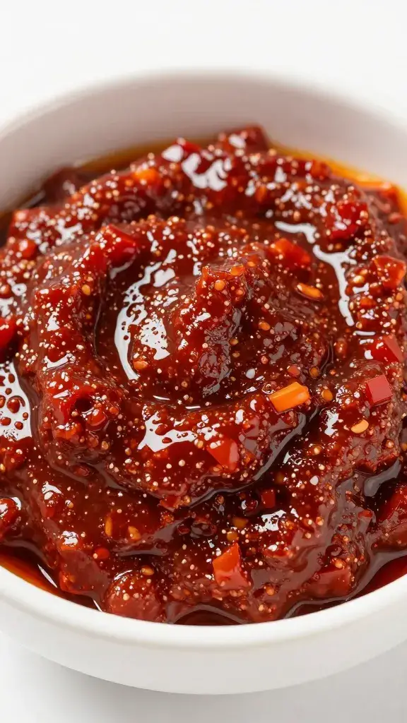 Bowl of Turkish red pepper paste, glossy surface