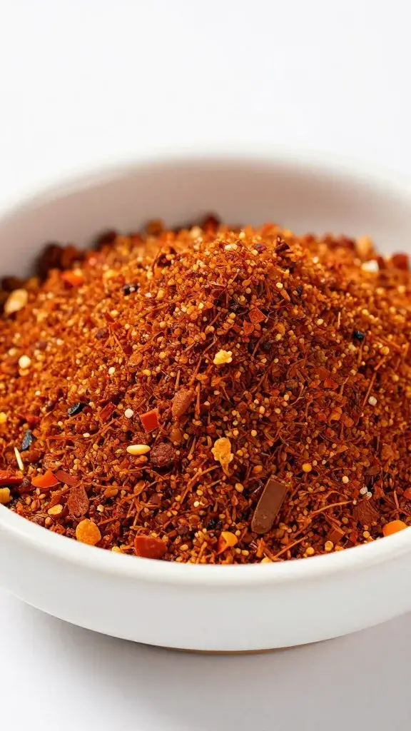 Closeup of Adana spice rub in small ceramic dish