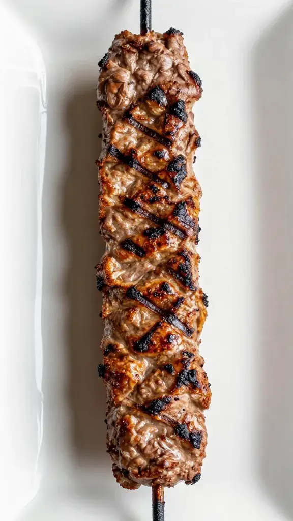 Single grilled Adana kebab with light char marks