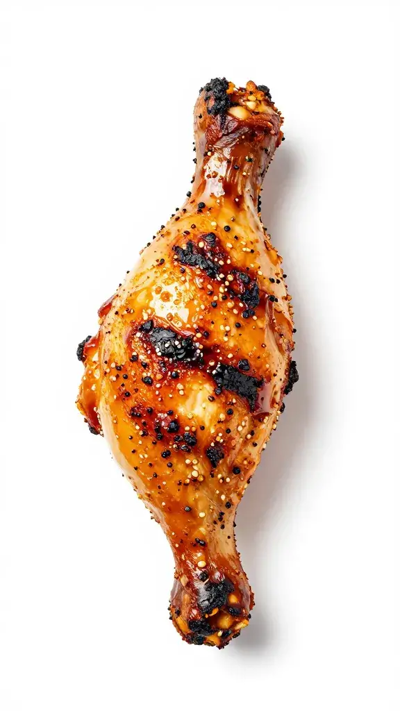 single grilled chicken drumstick with charred adobo crust