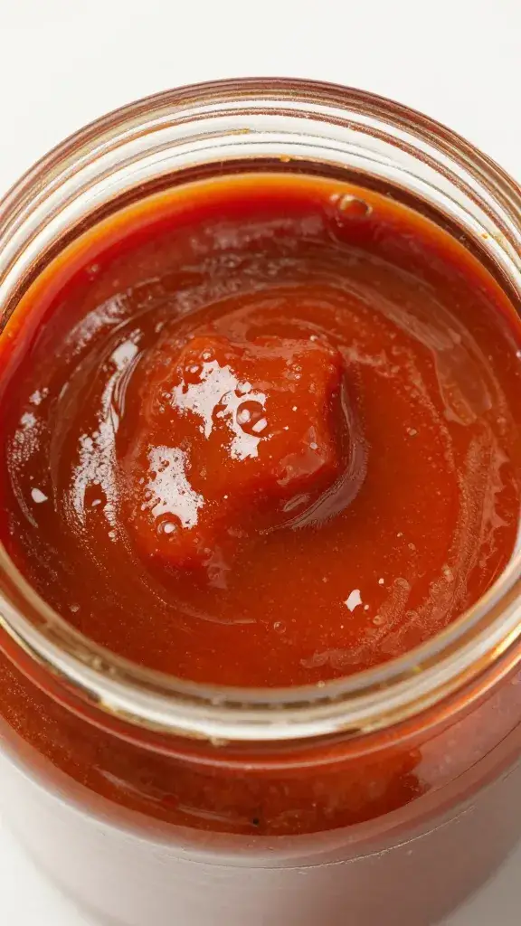 blender jar of smooth brick-red adobo, top-down closeup