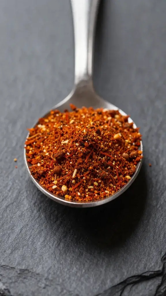 spoonful of kafta spice blend on dark slate
