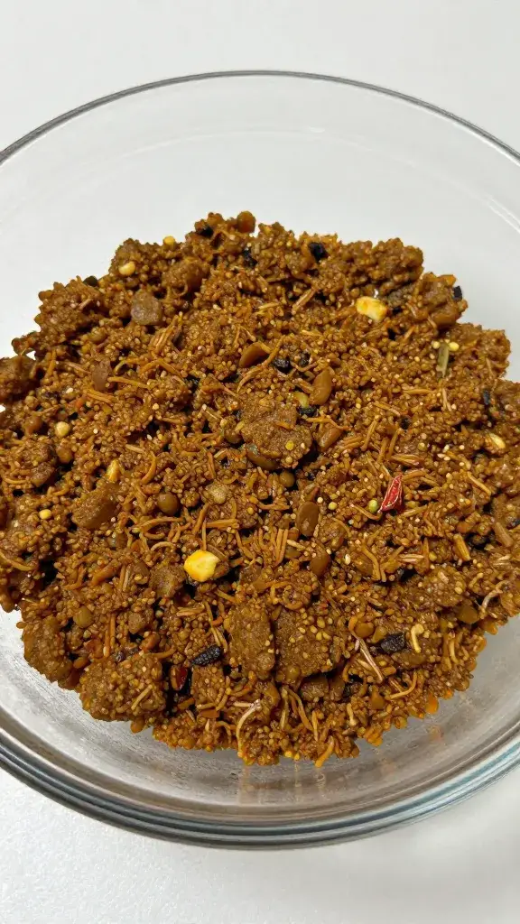 chilled kafta mix in glass bowl with condensation