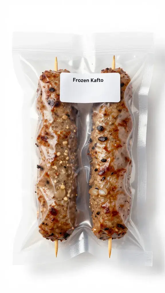 frozen kafta skewer vacuum-sealed, labeled date