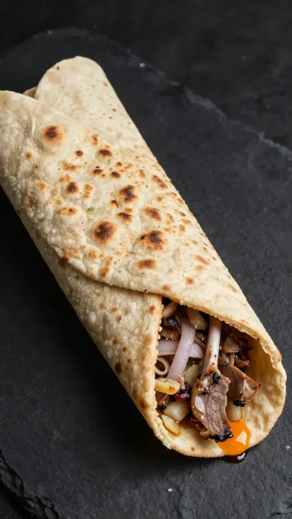 single lamb shawarma slice on warm pita