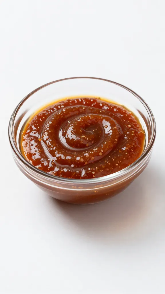 small glass bowl of shawarma marinade, glossy surface