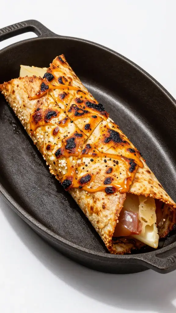 single cast-iron pan with sizzling shawarma crust