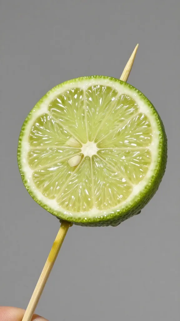 Lime half squeezed over satay skewer, macro