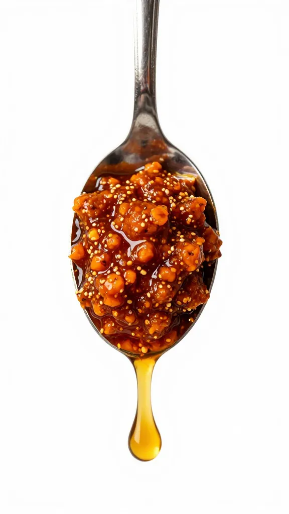 spoonful of chermoula dripping, studio lighting