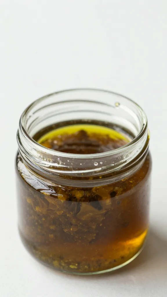 small glass jar of chermoula with olive oil sheen