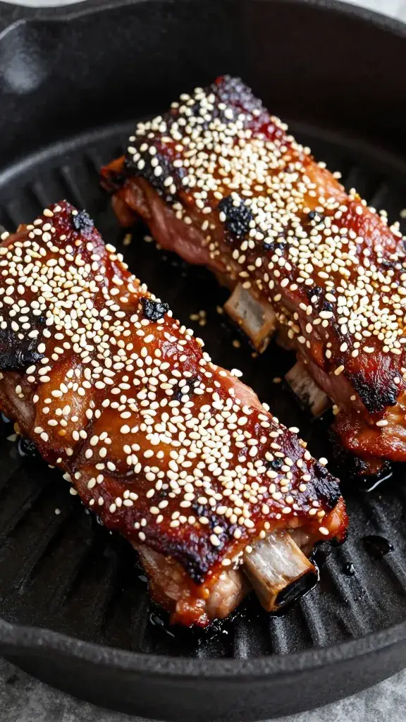 sesame-topped char siu rib tip, shallow depth