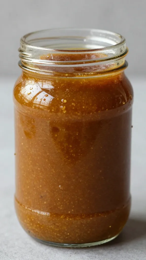 glass jar of braai marinade with curry tint