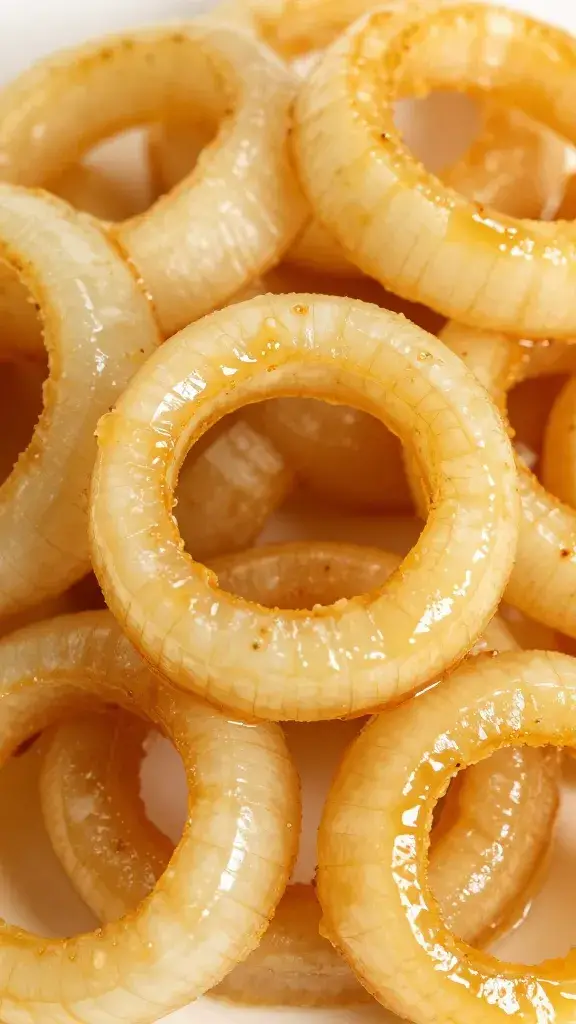 sliced onion ring marinated, glossy and golden