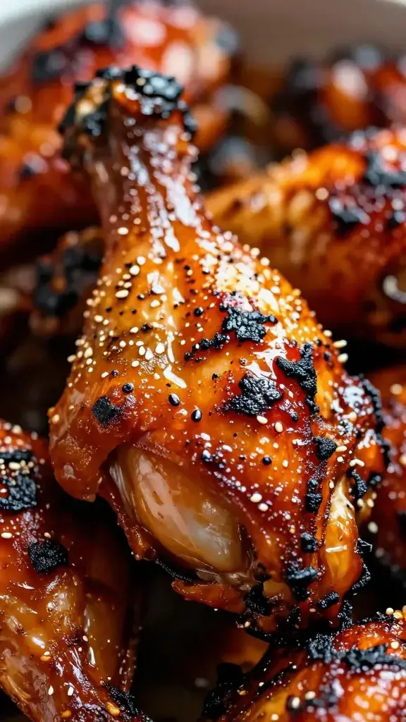 charred chicken thigh with glistening marinade, macro