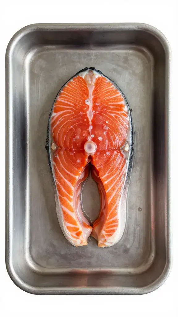 Cold marinating salmon in shallow stainless tray