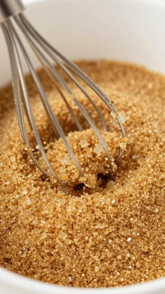 Brown sugar being whisked into marinade closeup