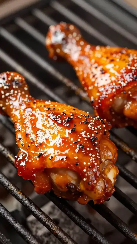 glazed gochujang chicken thigh closeup on grill grates