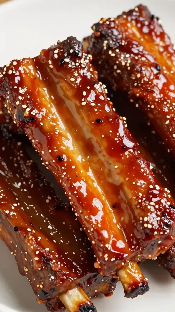 LA-style short rib with lacquered gochujang glaze closeup