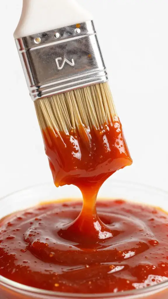 basting brush loaded with thick gochujang sauce macro