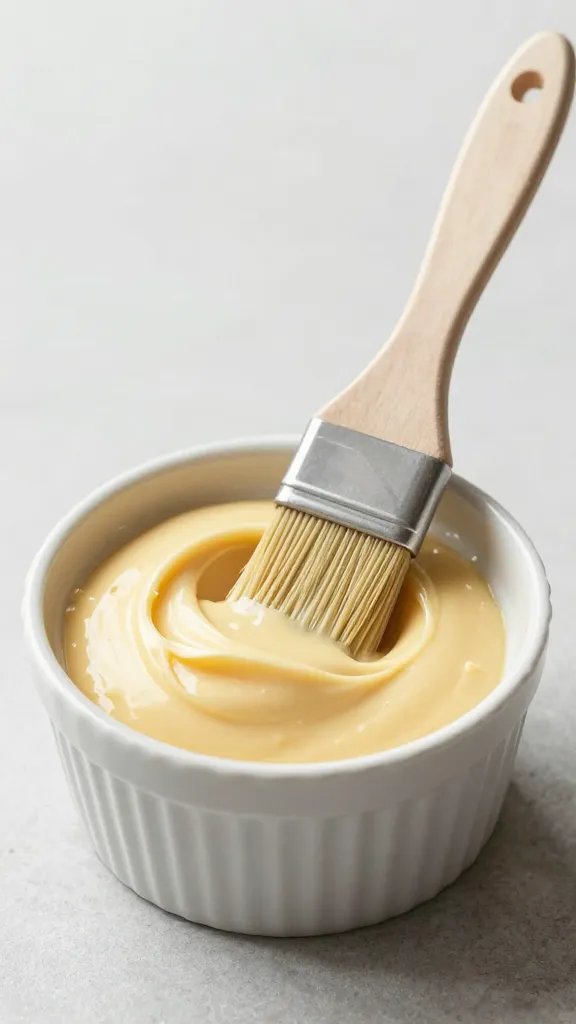 Small ramekin of dairy-free BBQ butter with pastry brush