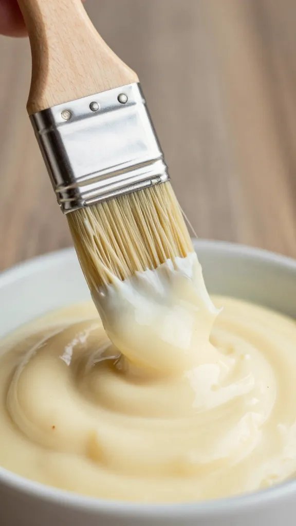 basting brush loaded with smoky horseradish sauce, macro