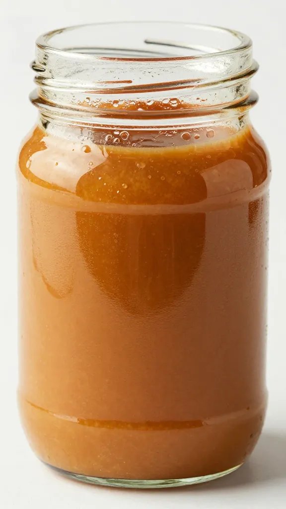 glass jar of horseradish BBQ sauce with condensation