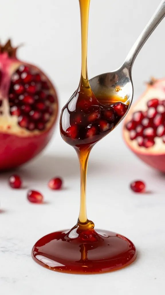 spoon dripping thick pomegranate molasses bbq glaze