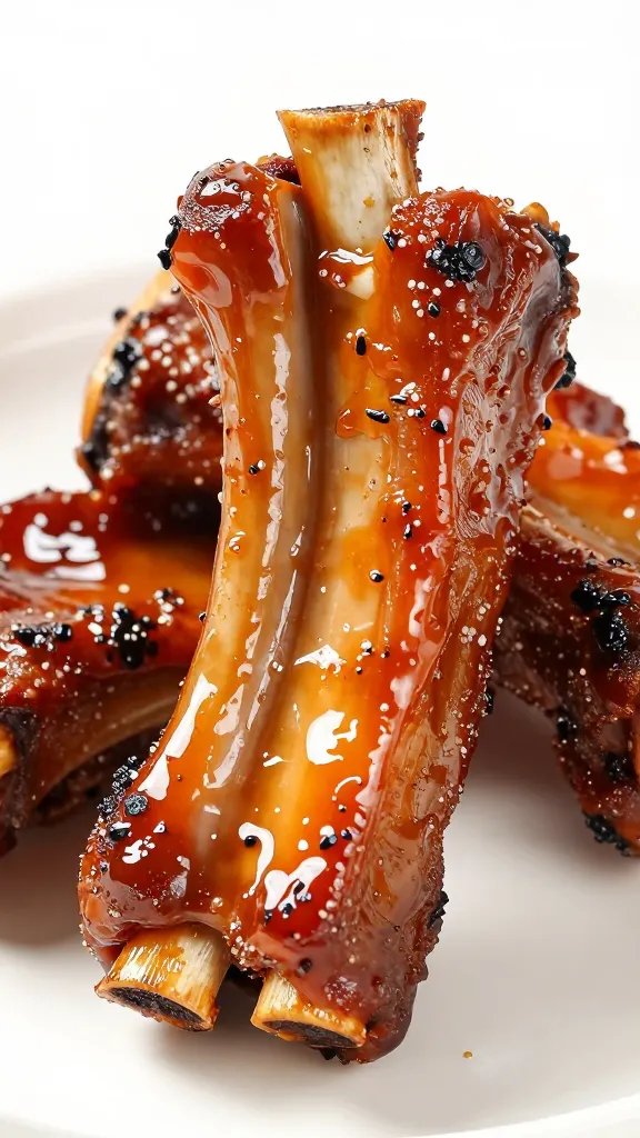 Caramelized rib bone end lacquered with tamarind glaze