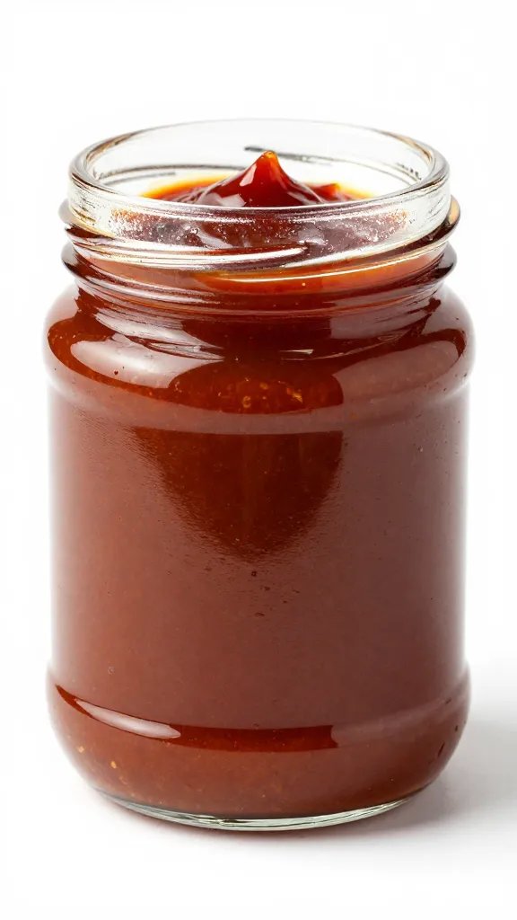 Glossy smoked paprika molasses BBQ sauce in glass jar