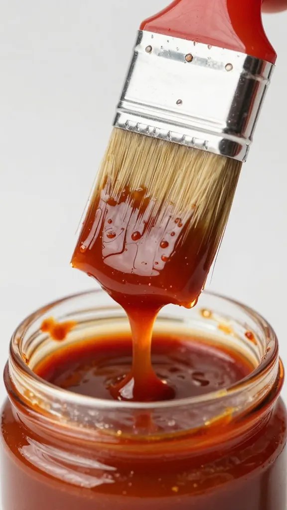 Closeup brush loaded with smoked paprika BBQ sauce