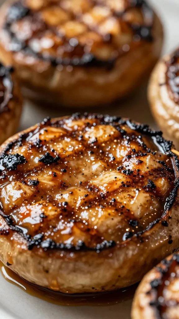 grilled portobello cap brushed with Worcestershire, closeup