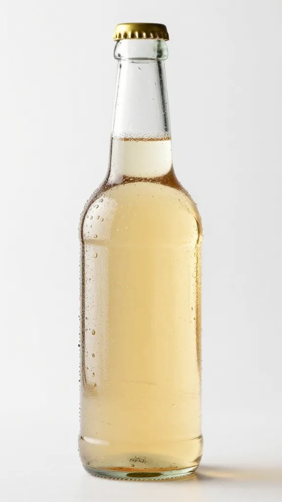 Apple cider vinegar bottle with condensation, tight crop