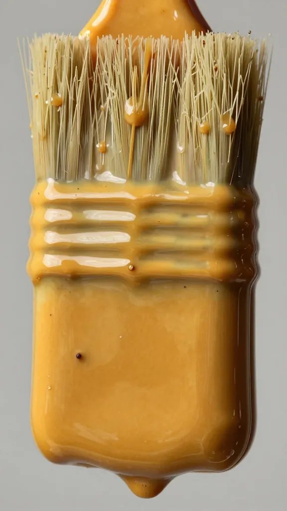 Brush glazed with mustard-molasses sauce, macro
